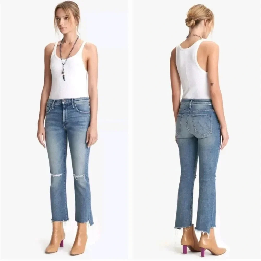 Mother The Insider Crop Step Fray Jeans in Reckless On A Shiny White Vespa